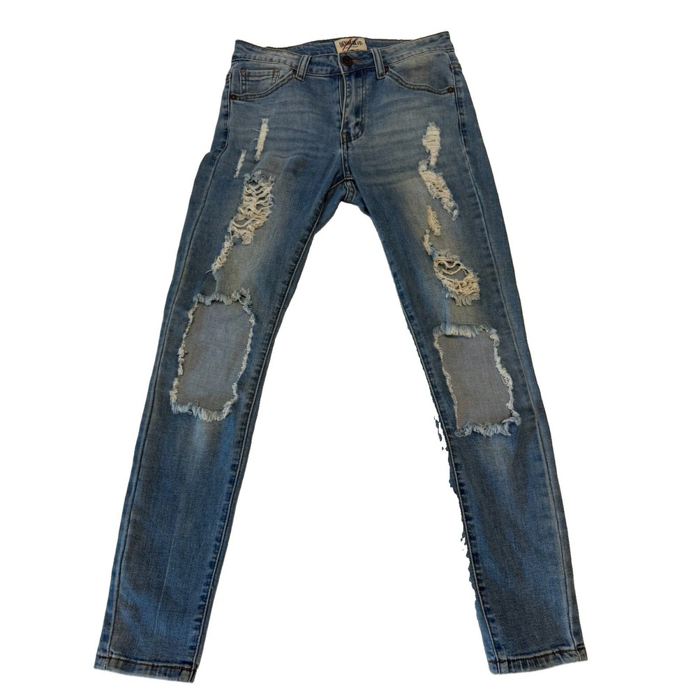 Denim Blvd Jeans Women's 3 Distressed Destroyed Skinny Stretch Blue Los Angeles